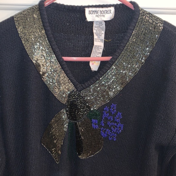 Vintage 80s Black sequin beaded sweater Medium - Picture 2 of 6
